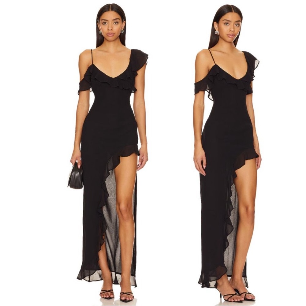 Revolve Black Ruffle Maxi Dress
